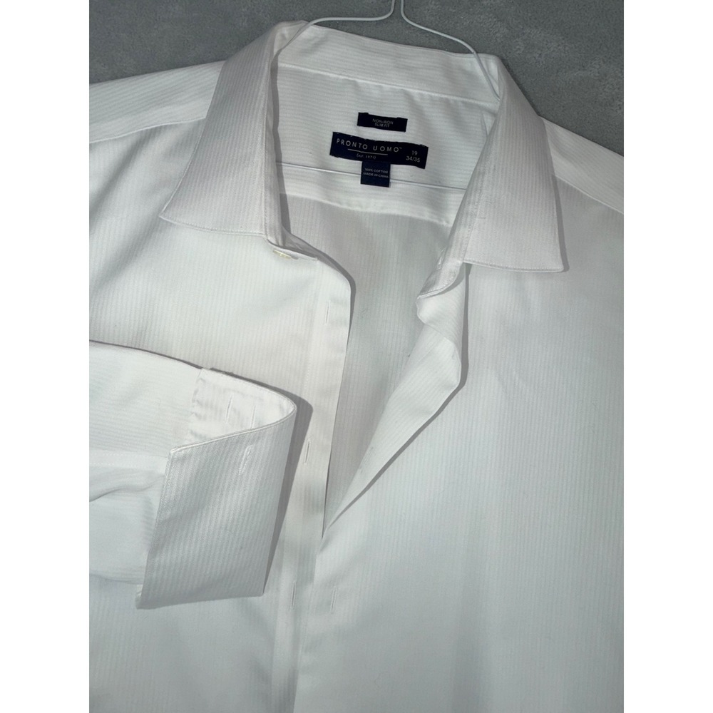 Pronto Uomo White 19X34/35 Slim Fit Non-Iron French Cuff Dress Shirt Stripe